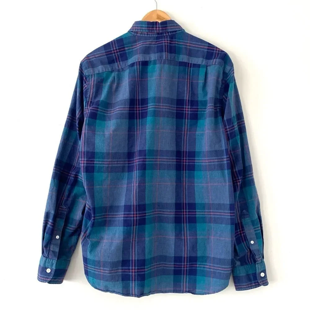 J. Crew Men's Blue & Purple Plaid Cotton Long Sleeve Shirt Sz L Preppy Academia